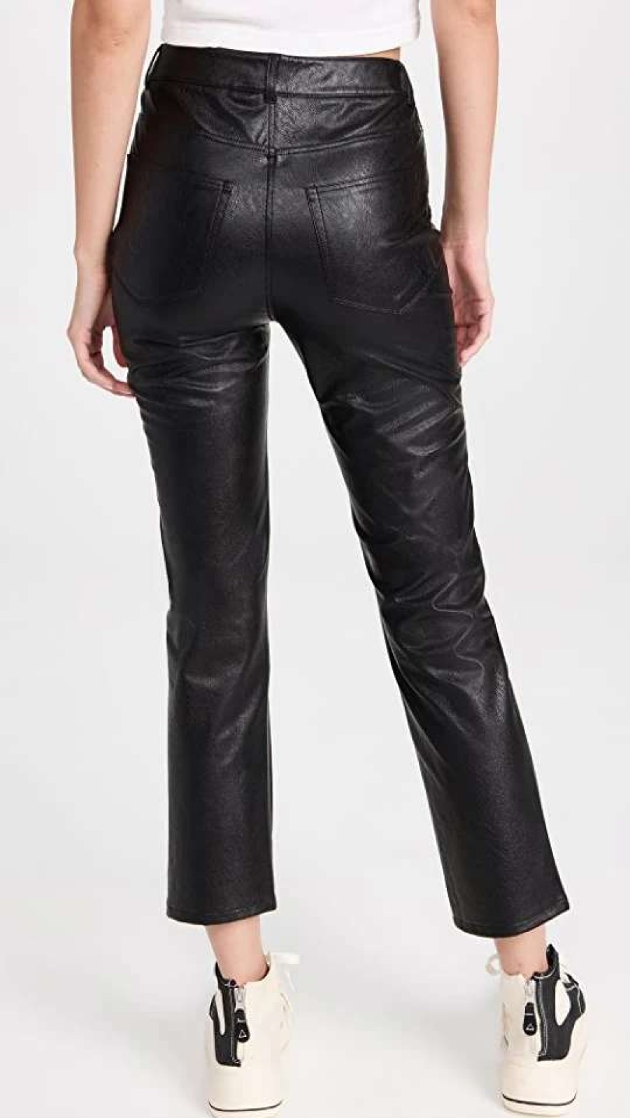 Straight Leg Jeans * | Best Reviews Of Paige Stella Faux Leather Jeans Black