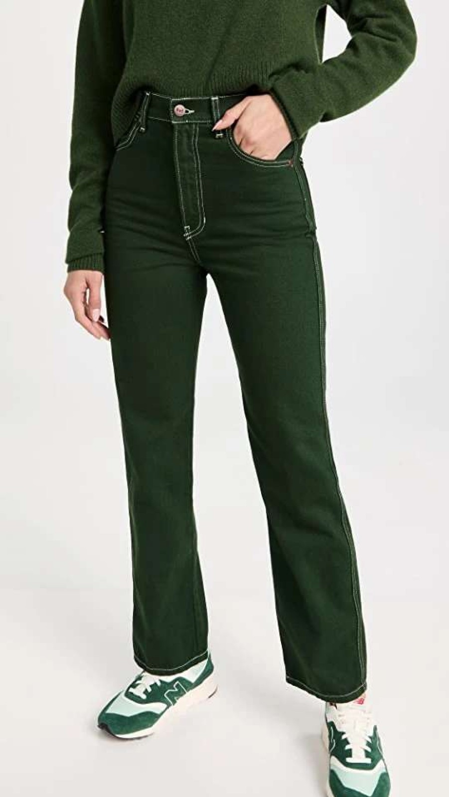 Straight Leg Jeans * | Hot Sale Reformation Cowboy High Rise Straight Jeans Emerald