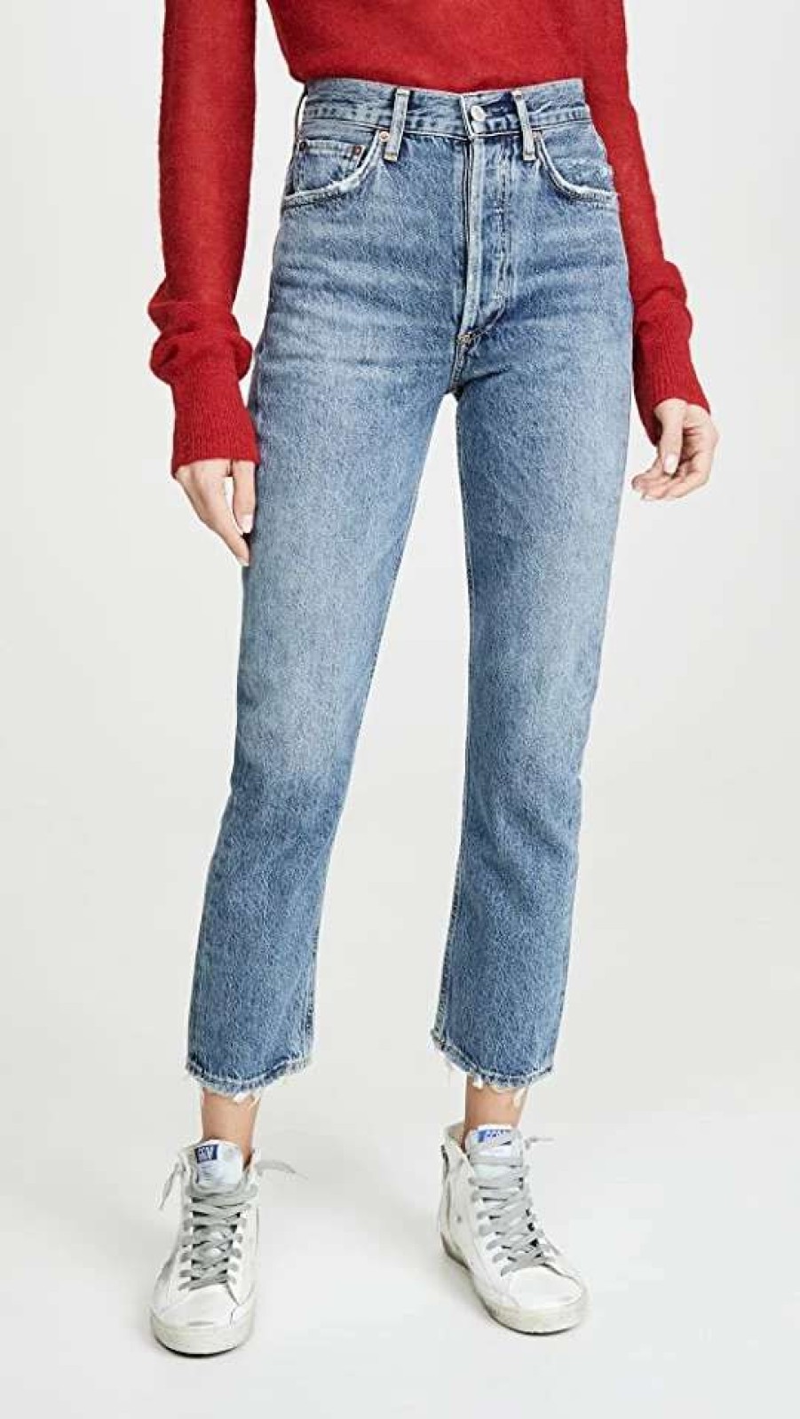 Straight Leg Jeans * | Buy Agolde Riley High Rise Straight Crop Jeans Frequency