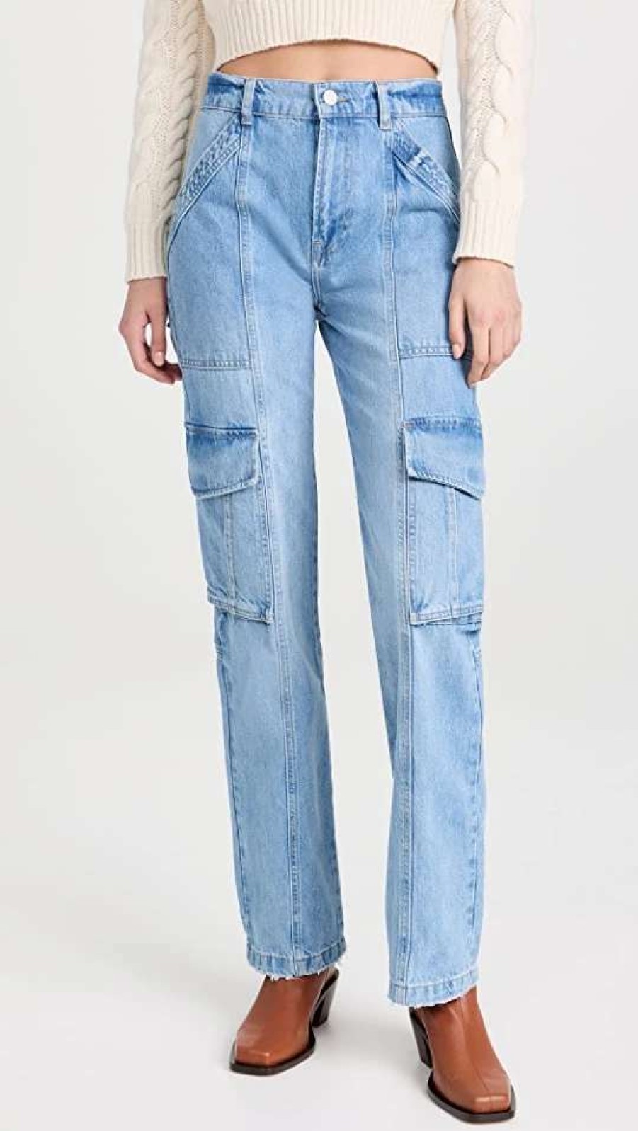 Straight Leg Jeans * | Discount Frame High Rise Utility Straight Leg Jeans Acapella