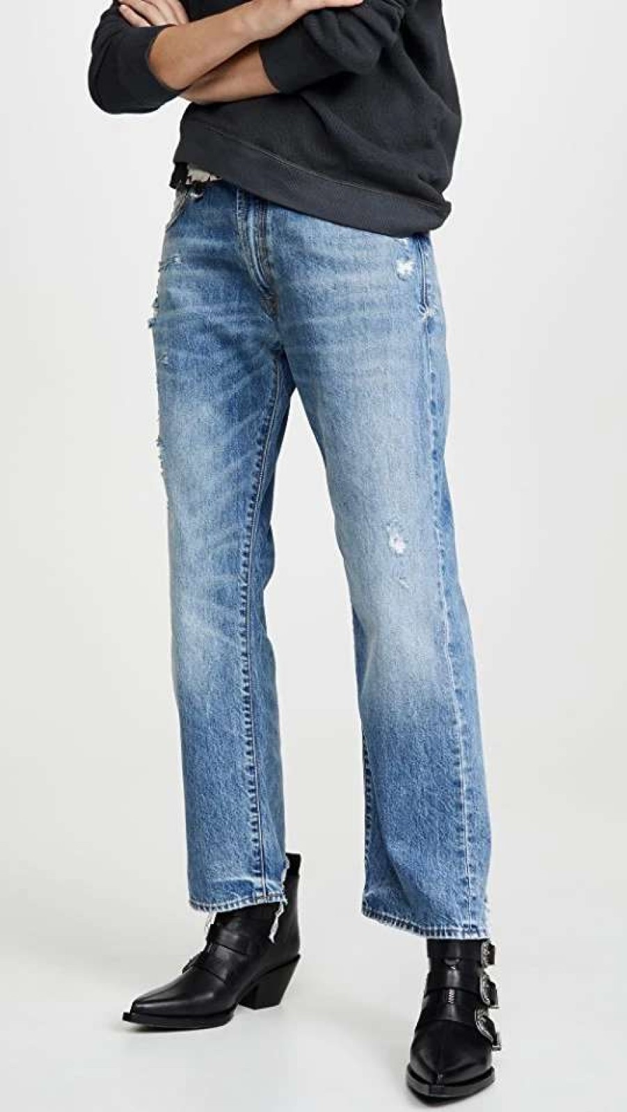 Straight Leg Jeans * | Brand New R13 Boyfriend Jeans Bain With Rips