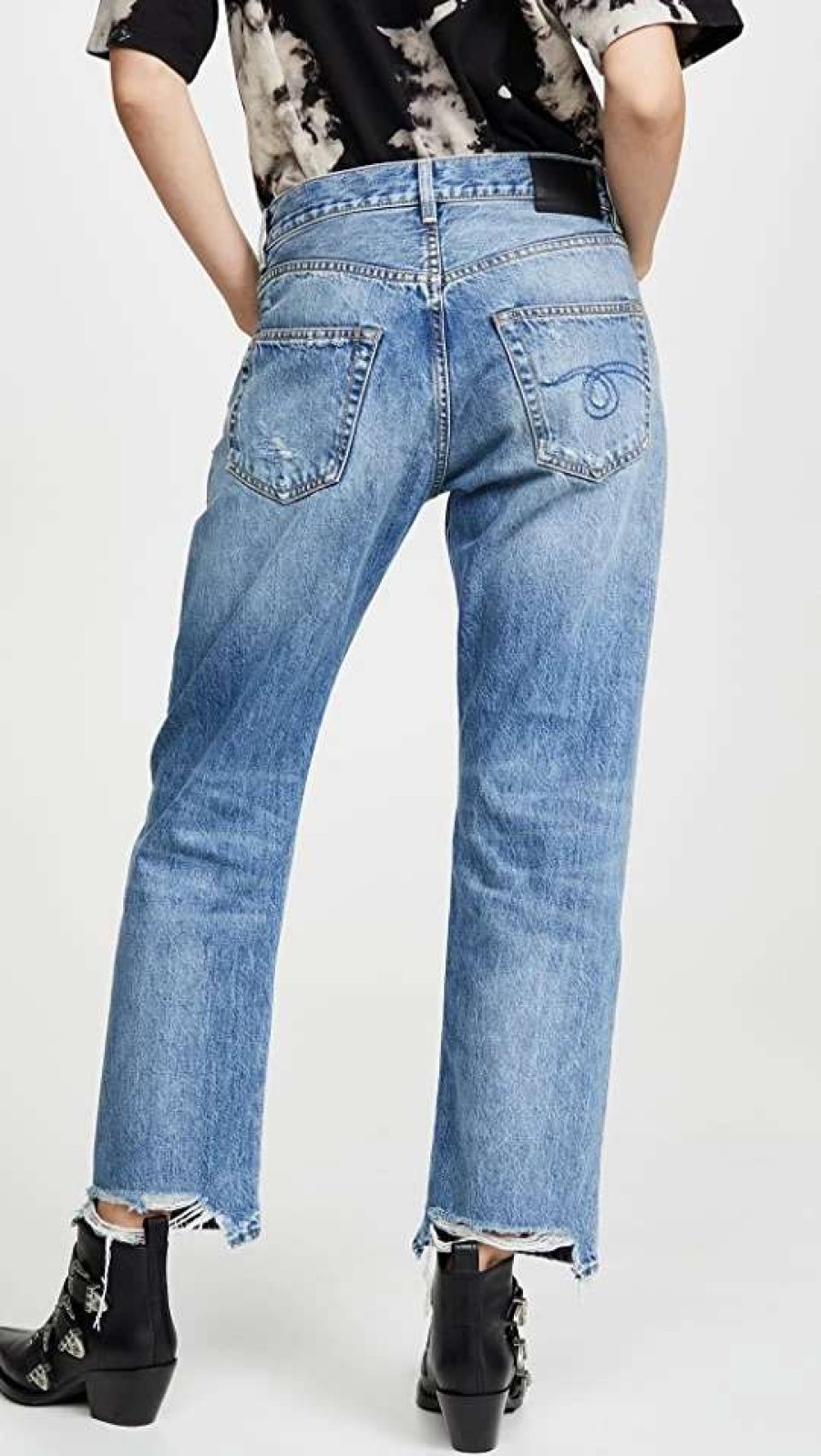 Straight Leg Jeans * | Brand New R13 Boyfriend Jeans Bain With Rips