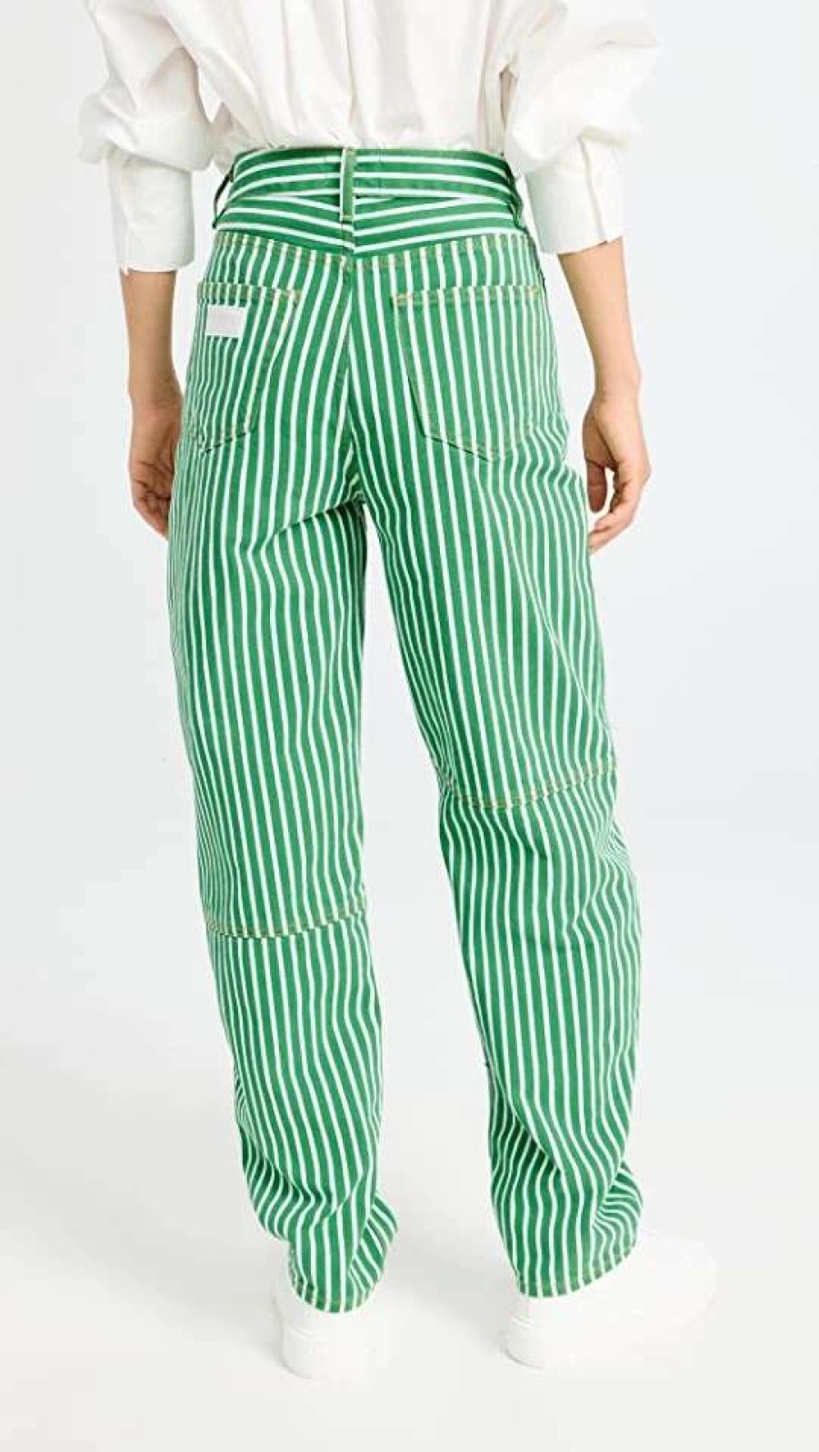 Straight Leg Jeans * | Flash Sale Ganni Stripe Denim Stary Jeans Kelly Green