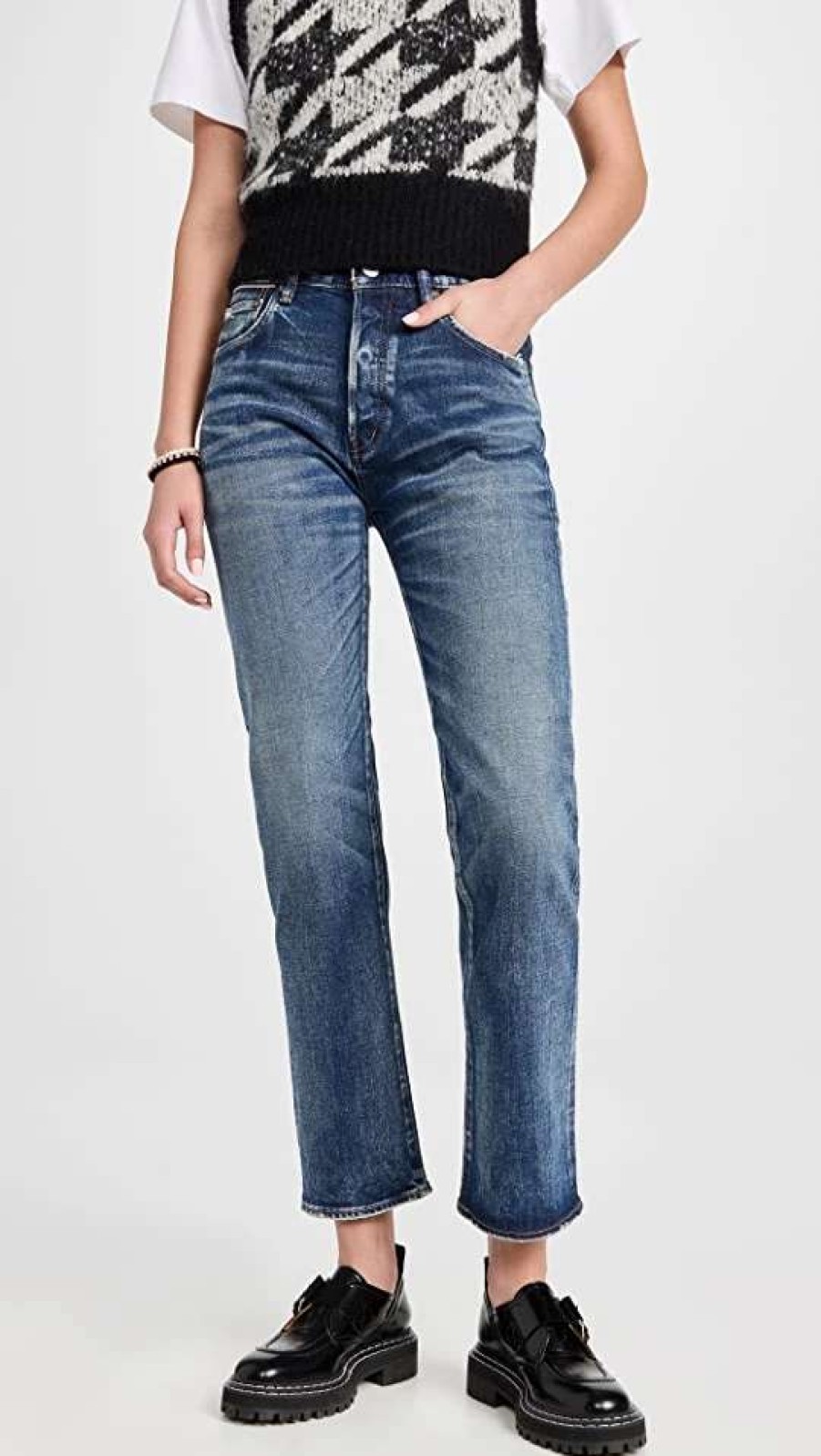 Straight Leg Jeans * | Wholesale Moussy Vintage Mv Farwell Straight Jeans Dark Blue