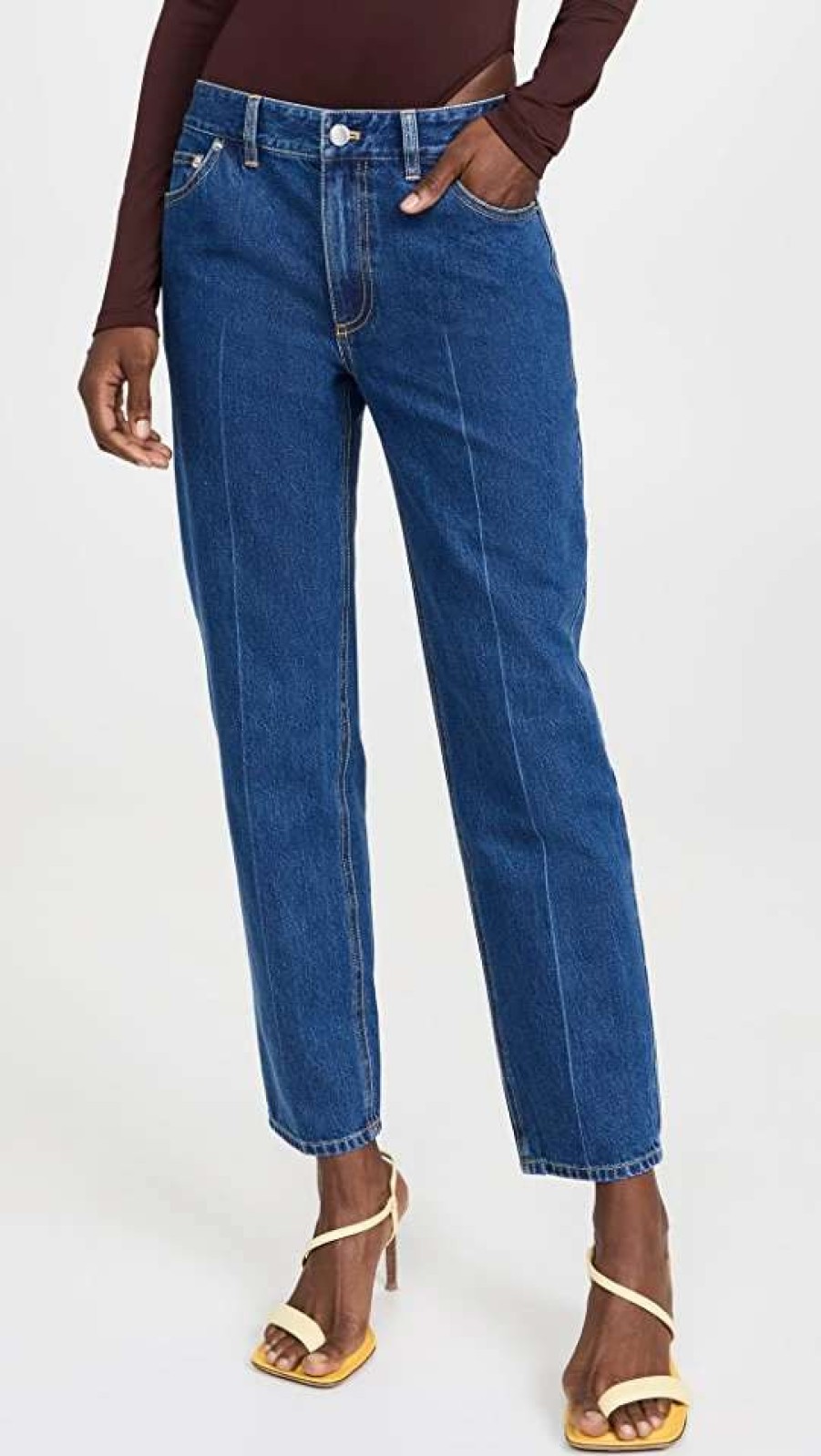 Straight Leg Jeans * | New Tibi Medium Stone Wash Denim Elfie Jeans