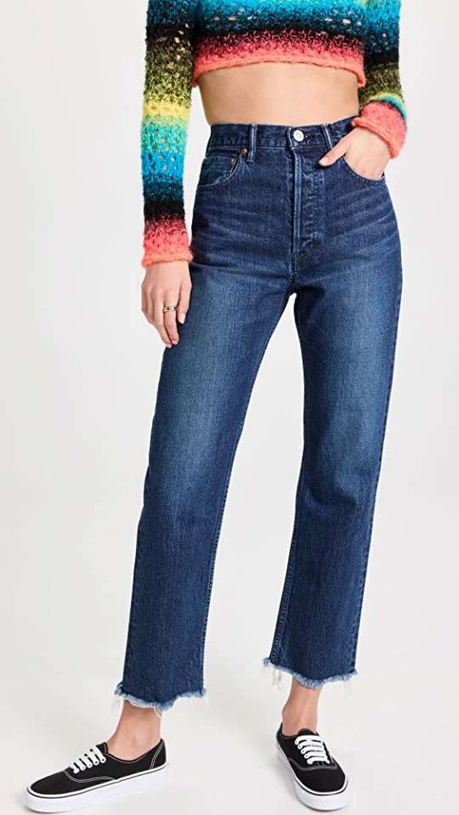 Straight Leg Jeans * | Buy Moussy Vintage Capac Wide Straight Cropped Jeans Blue